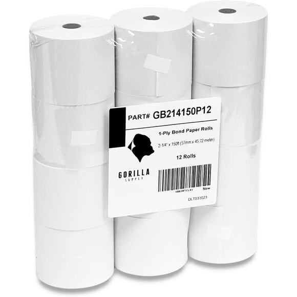 GORILLA Supply Bond Paper 2-1/4" x 150' CALCULATOR PAPER 12 Pack 1-Ply White - Picture 5 of 10